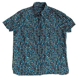 Perry Ellis Multicolored, Short Sleeve, Linen, Casual Button Down- L